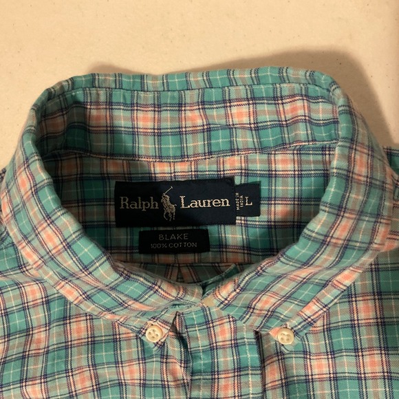 Ralph Lauren Blake Shirt Mens Large Teal Pink Plaid Short Sleeve Button Down L - Picture 2 of 5
